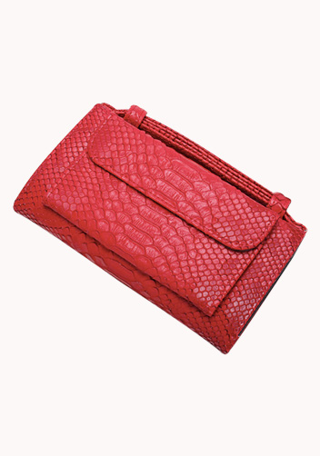 Elizabeth Python Leather Clutch Wallet Red