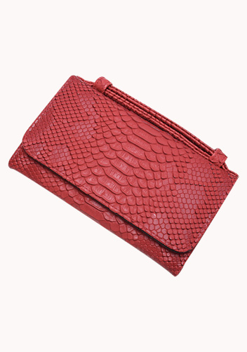 Elizabeth Python Leather Clutch Wallet Red