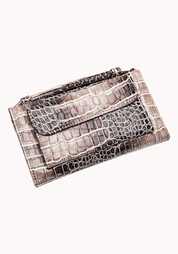 Elizabeth Patent Leather Clutch Wallet Grey Brown