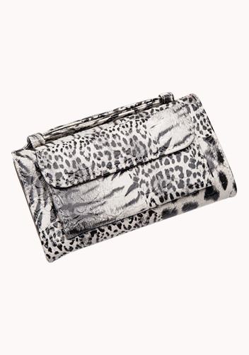 Elizabeth Patent Leather Clutch Wallet Grey White 
