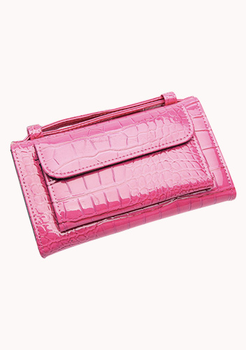Elizabeth Patent Leather Clutch Wallet Hot Pink