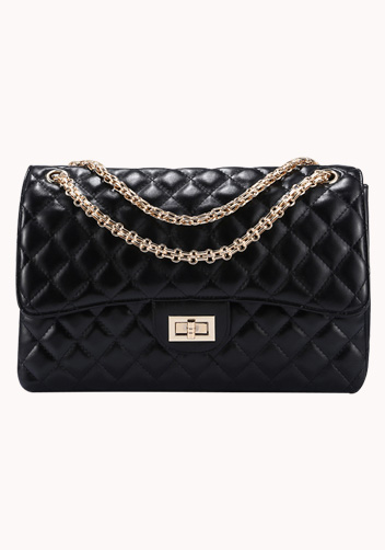 Adele Flap Bag Faux Leather Black Gold Hardware