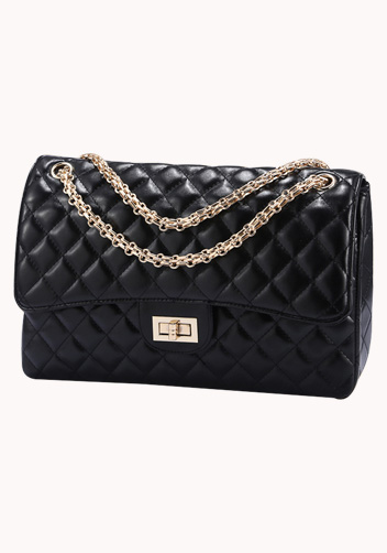 Adele Flap Bag Faux Leather Black Gold Hardware