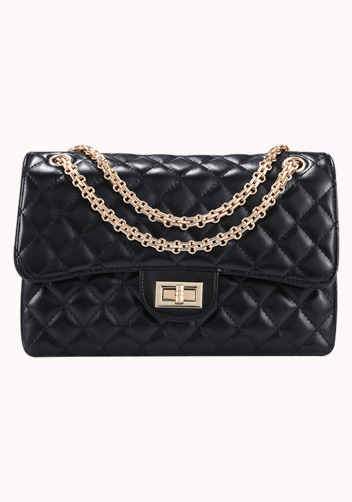Adele Flap Medium Bag Faux Leather Black Gold Hardware