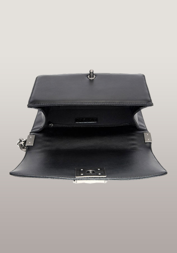 Ingrid V Shape Quilted Medium Leather Bag Black 