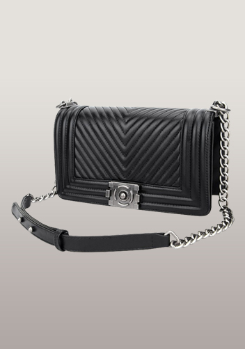 Ingrid V Shape Quilted Medium Leather Bag Black 