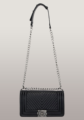 Ingrid V Shape Quilted Medium Leather Bag Black 
