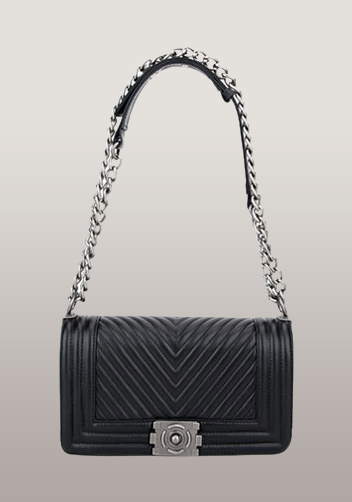Ingrid V Shape Quilted Medium Leather Bag Black 