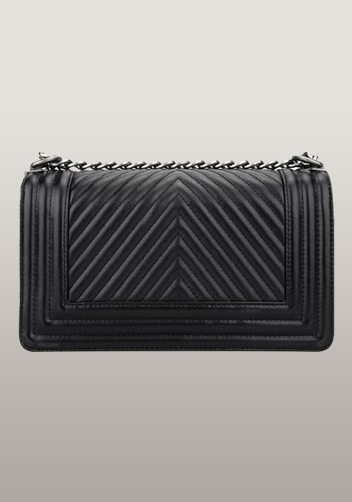 Ingrid V Shape Quilted Medium Leather Bag Black 
