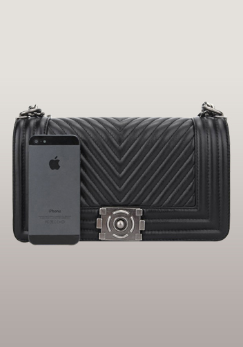 Ingrid V Shape Quilted Medium Leather Bag Black 
