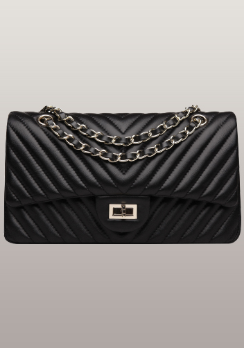 Adele Flap V Shape Quilted Medium Bag Lambskin Black