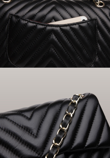 Adele Flap V Shape Quilted Medium Bag Lambskin Black