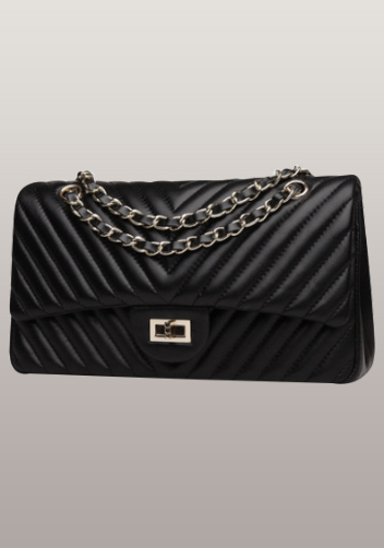 Adele Flap V Shape Quilted Medium Bag Lambskin Black