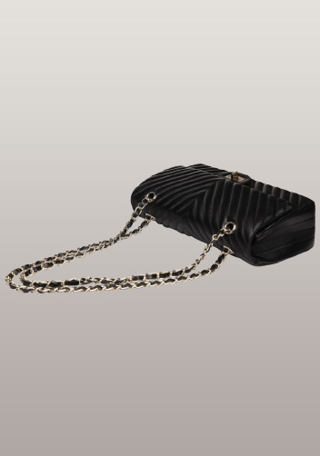 Adele Flap V Shape Quilted Medium Bag Lambskin Black