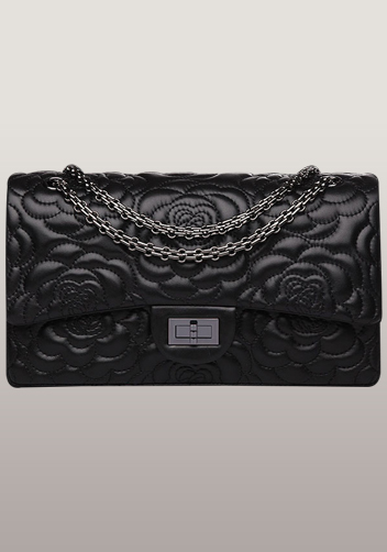 Adele Camellia Flap Medium Bag Lambskin Black
