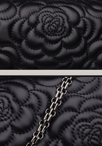 Adele Camellia Flap Medium Bag Lambskin Black