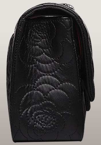 Adele Camellia Flap Medium Bag Lambskin Black