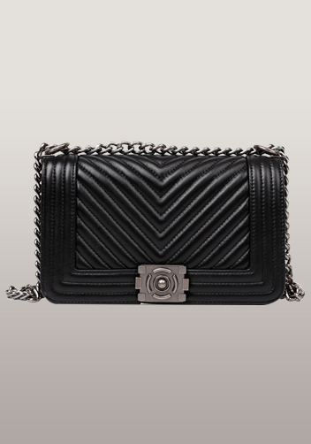 Ingrid V Shape Quilted Leather Bag Black 