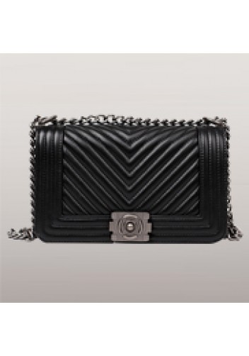 Ingrid V Shape Quilted Leather Bag Black 