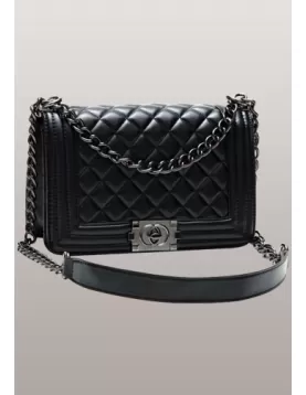 Ingrid Faux Leather Medium Bag With Circle Hardware Black