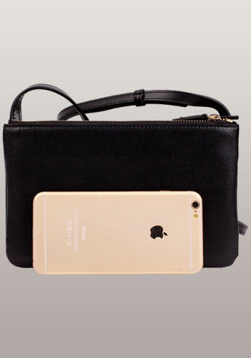 Geri Small Three Layer Leather Shoulder Bag Black