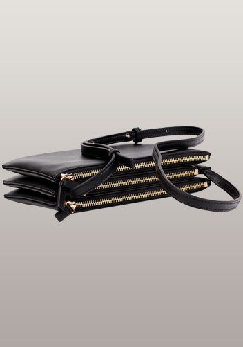 Geri Small Three Layer Leather Shoulder Bag Black