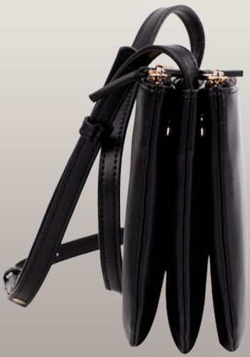 Geri Small Three Layer Leather Shoulder Bag Black