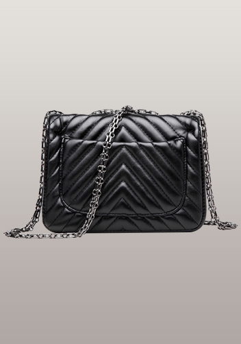 Adele Flap Mini Bag V Shape Quilted Faux Leather Black