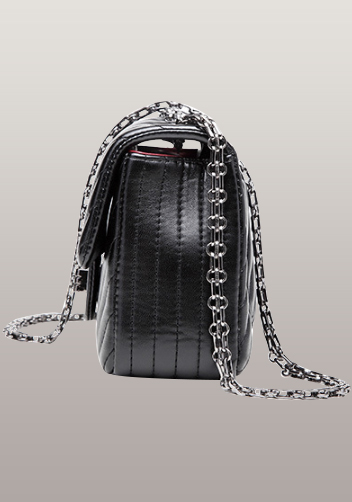Adele Flap Mini Bag V Shape Quilted Faux Leather Black