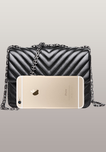 Adele Flap Mini Bag V Shape Quilted Faux Leather Black
