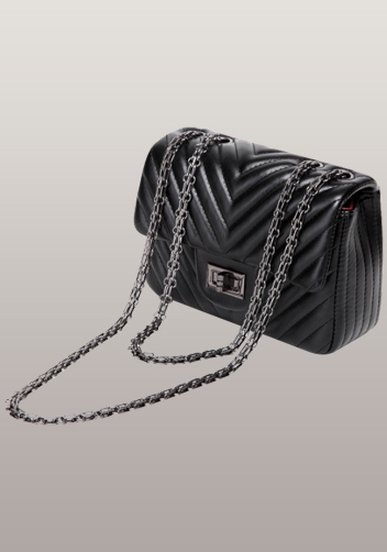 Adele Flap Mini Bag V Shape Quilted Faux Leather Black