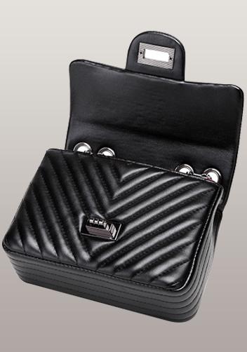 Adele Flap Mini Bag V Shape Quilted Faux Leather Black