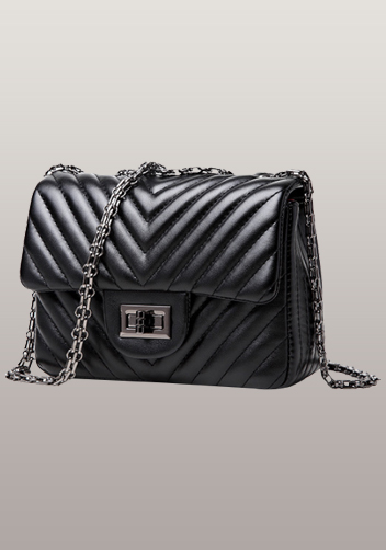 Adele Flap Mini Bag V Shape Quilted Faux Leather Black