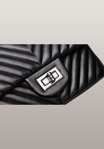 Adele Flap Mini Bag V Shape Quilted Faux Leather Black