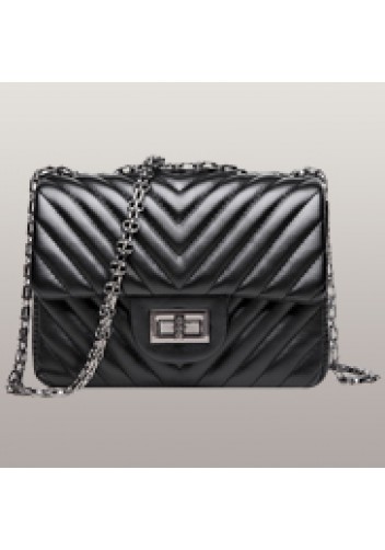 Adele Flap Mini Bag V Shape Quilted Faux Leather Black