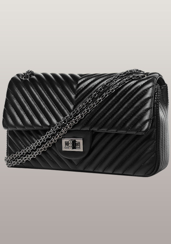 Adele Flap V Shape Quilted Medium Bag Faux Black