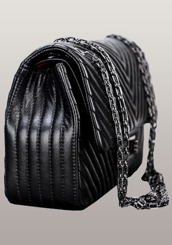 Adele Flap V Shape Quilted Medium Bag Faux Black