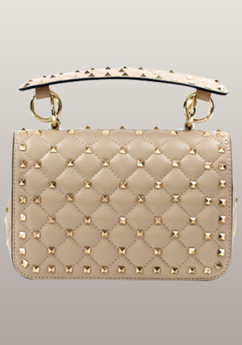 Jacqueline Studs Leather Shoulder Bag Beige