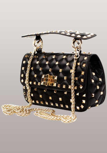 Jacqueline Studs Leather Shoulder Bag Black