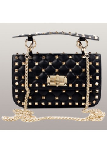 Jacqueline Studs Leather Shoulder Bag Black