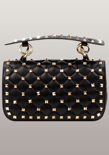 Jacqueline Studs Leather Shoulder Bag Black