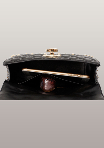 Jacqueline Studs Leather Shoulder Bag Black