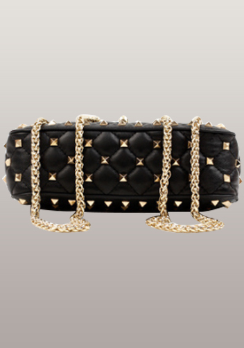 Jacqueline Studs Leather Shoulder Bag Black