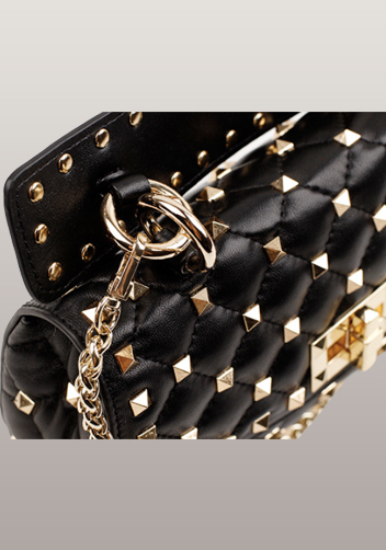Jacqueline Studs Leather Shoulder Bag Black