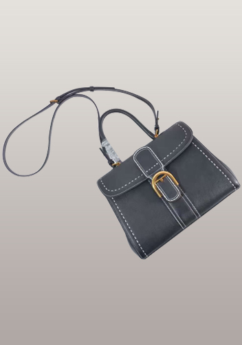 Suzanne Horseshoe Buckle Leather Medium Bag Black
