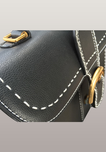 Suzanne Horseshoe Buckle Leather Medium Bag Black