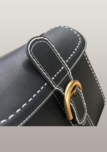 Suzanne Horseshoe Buckle Leather Medium Bag Black