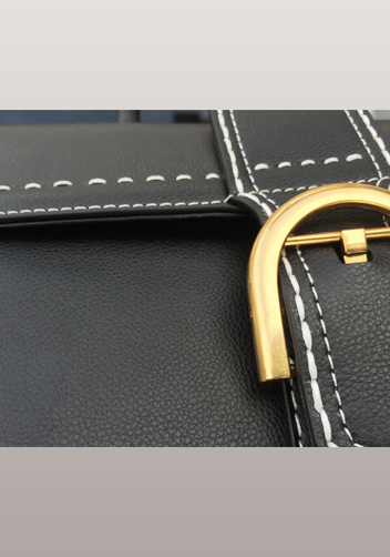 Suzanne Horseshoe Buckle Leather Medium Bag Black