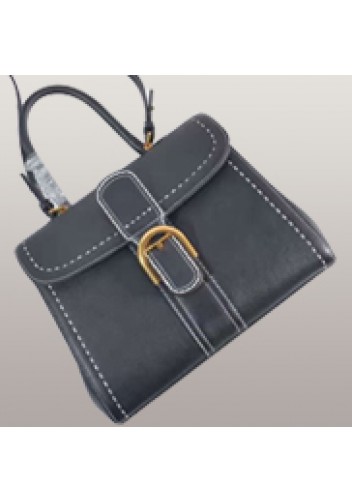 Suzanne Horseshoe Buckle Leather Medium Bag Black