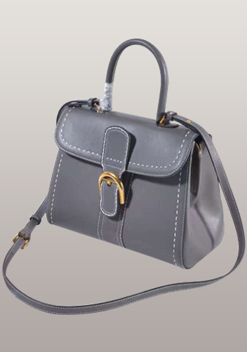 Suzanne Horseshoe Buckle Leather Medium Bag Grey